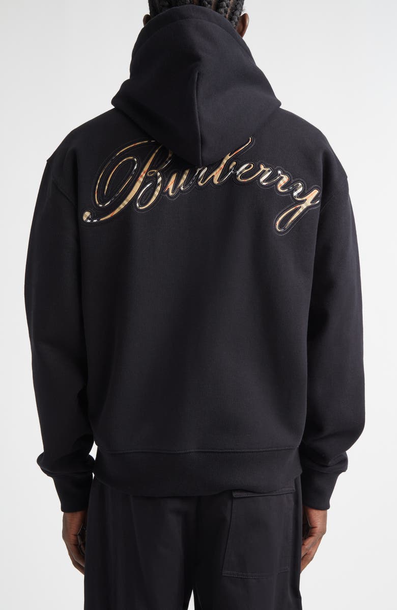Burberry Rory Logo Embroidered Cotton French Terry Zip Hoodie, Alternate, color, Black