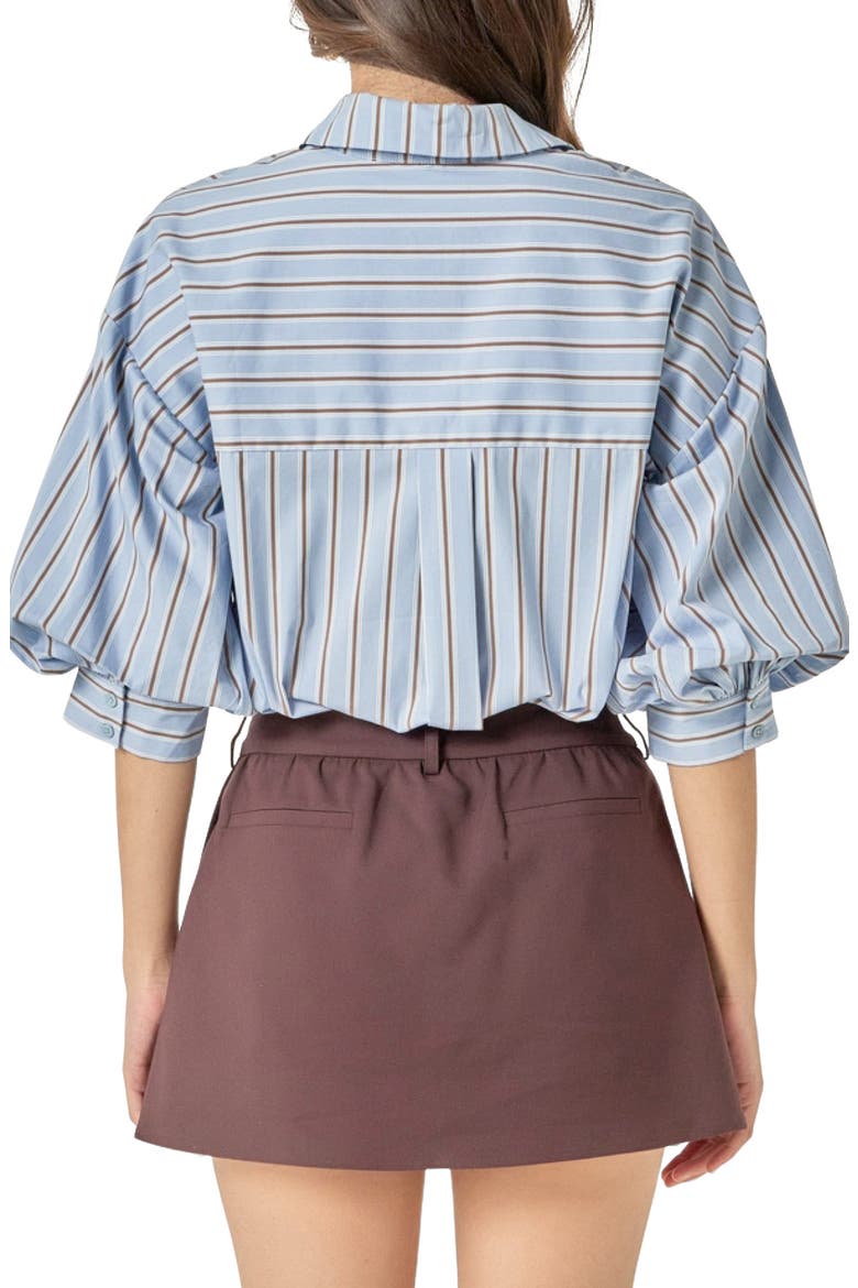 Striped Balloon Sleeve Shirt, Alternate, color, DUSTY BLUE