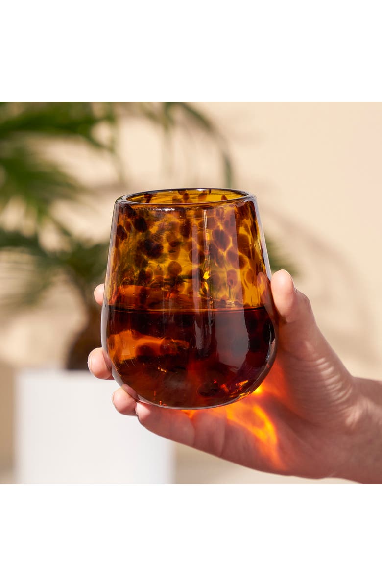 TWINE Segunda Vida Tortuga Recycled Stemless Wine Glasses Set of 2, Alternate, color, Brown