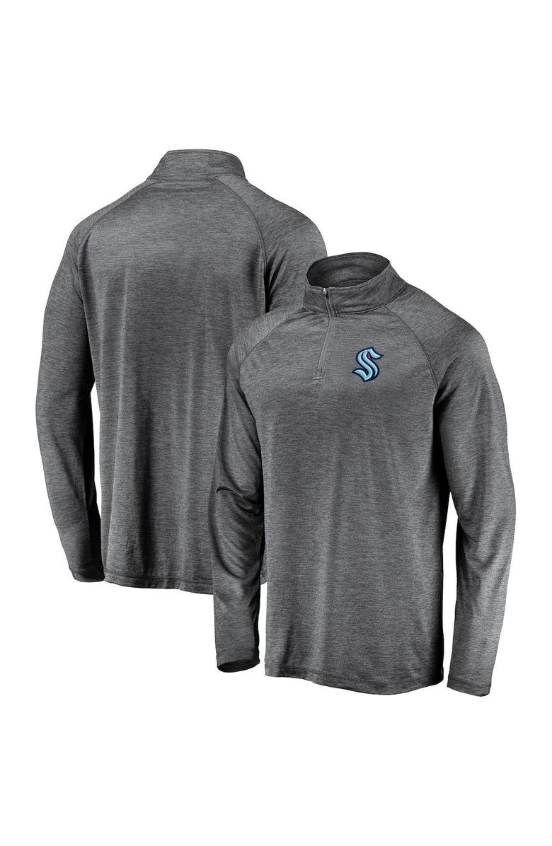 FANATICS Men's Fanatics Branded Gray Seattle Kraken Synthetic Primary Logo Quarter-Zip Pullover Jacket, Main, color, 