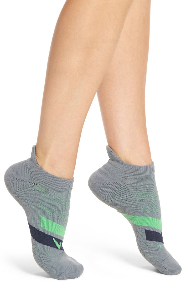 Nike No-Show Running Socks, Main, color, Grey/ Obsidian/ Green Spark