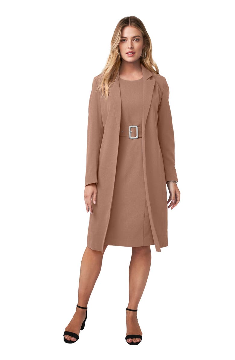 Jessica London Belted Jacket Dress, Main, color, Creamy Mocha