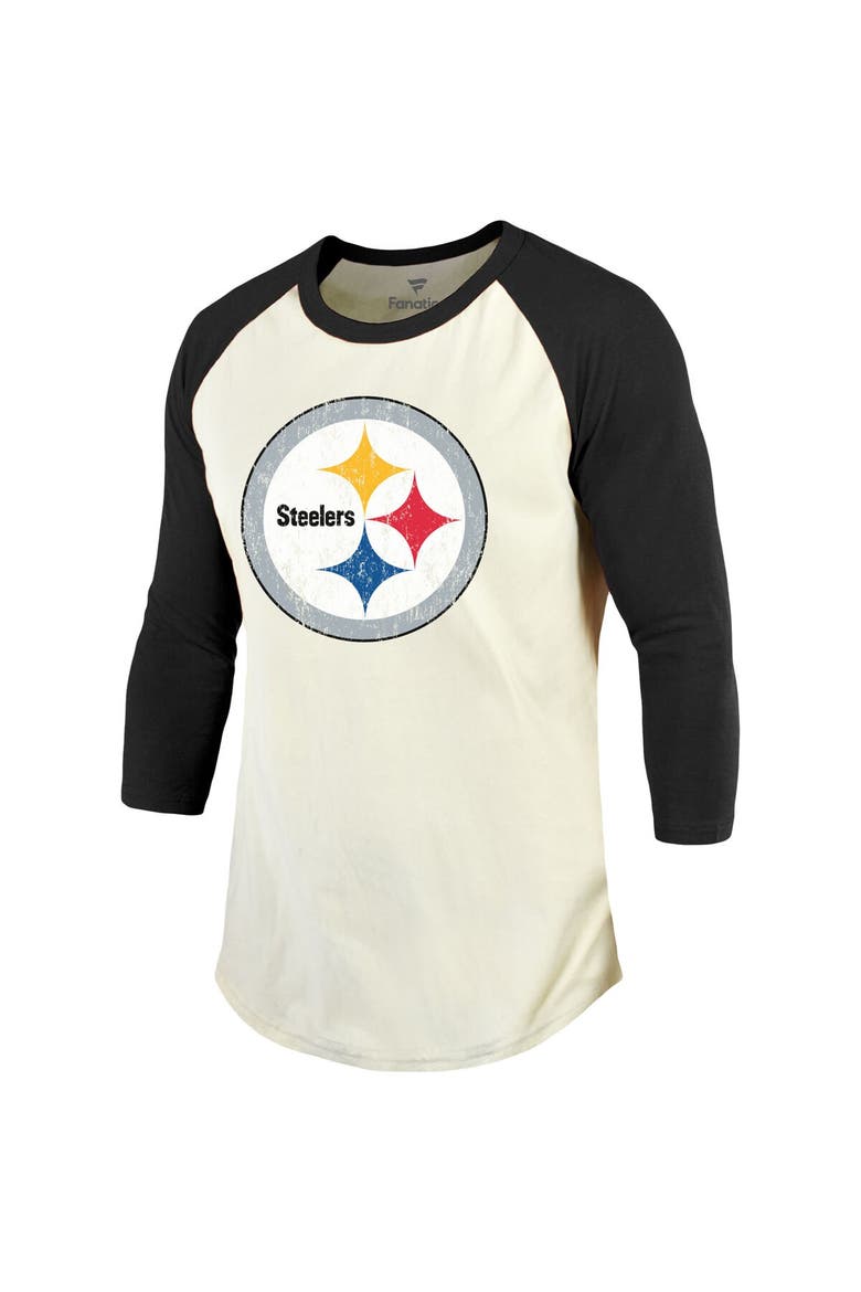 Men's Fanatics Branded Ben Roethlisberger Cream/Black Pittsburgh Steelers Player Name & Number Raglan 3/4-Sleeve T-Shirt, Alternate, color, Cream