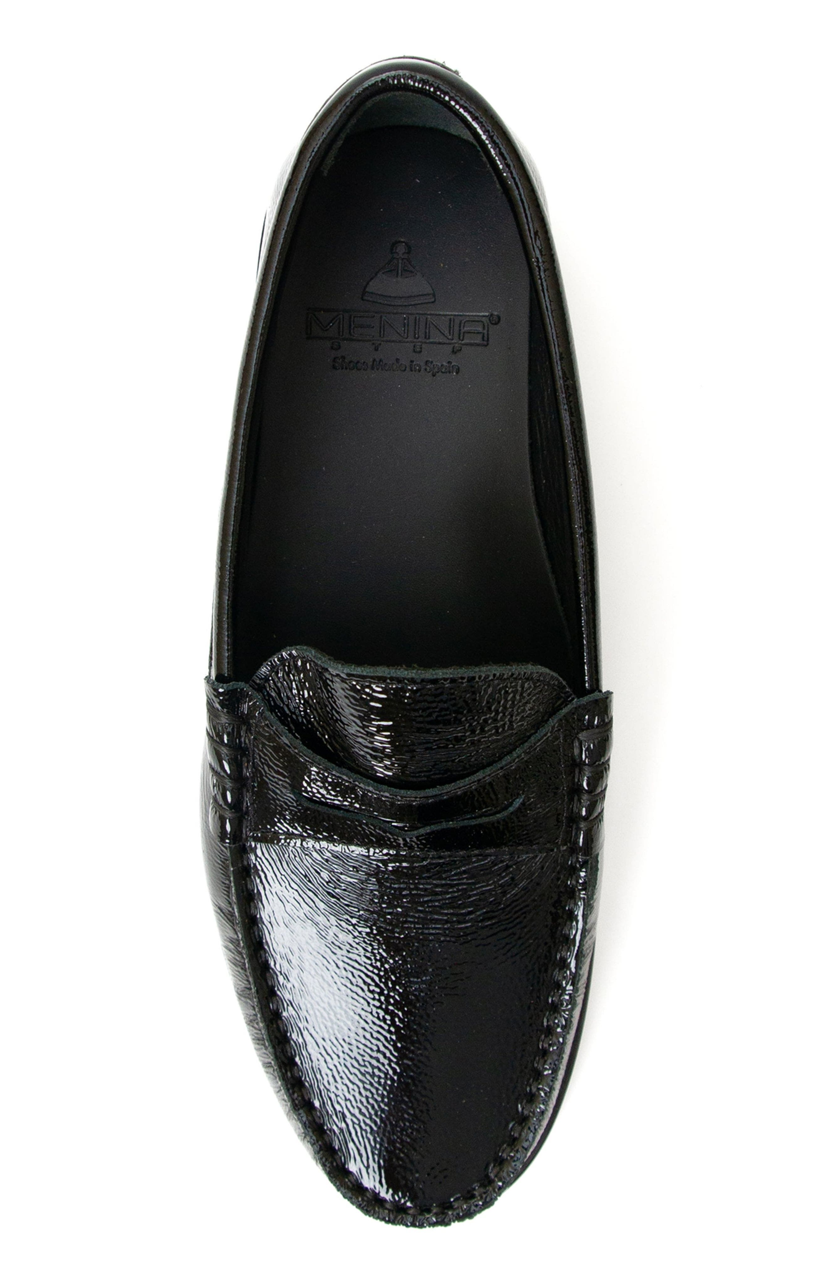 Menina Step Mila Leather Penny Loafer, Alternate, color, Black Crinkled