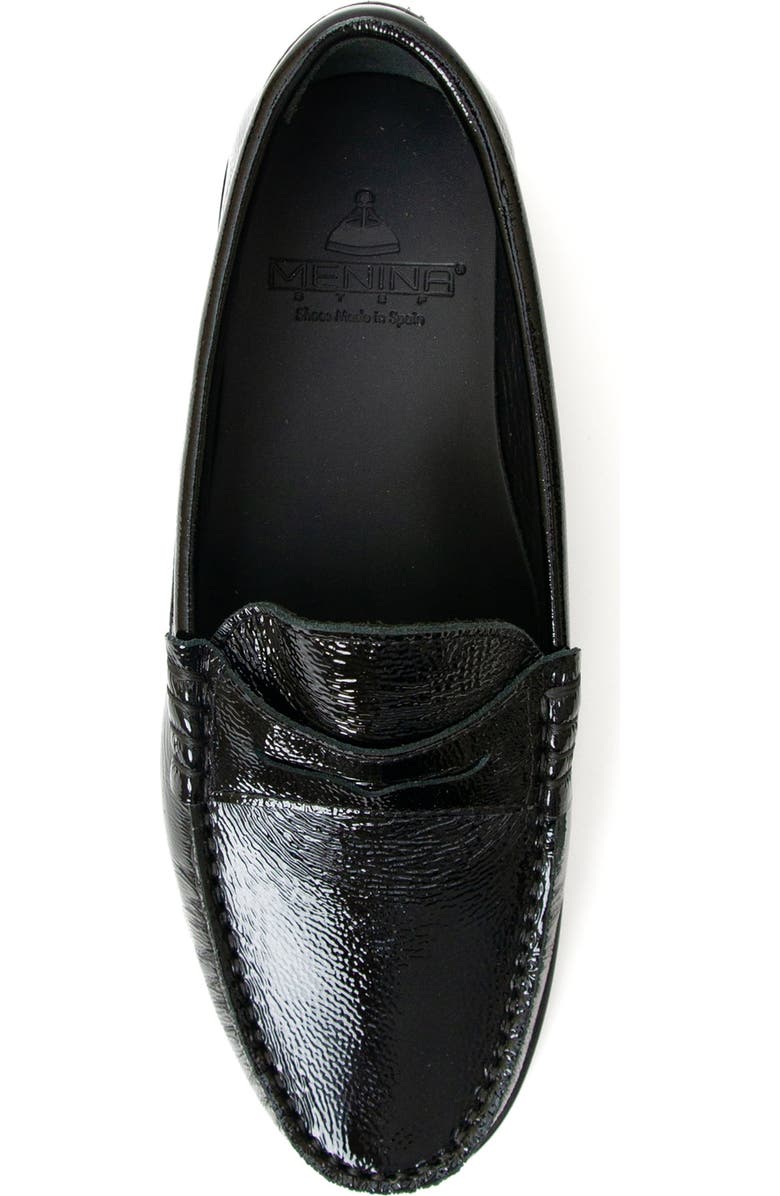 Menina Step Mila Leather Penny Loafer, Alternate, color, Black Crinkled