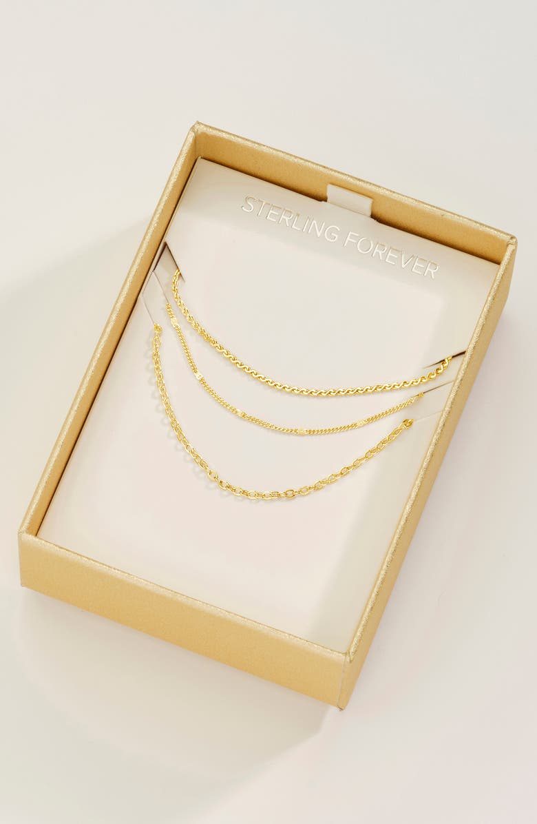 Sterling Forever 14K Gold Plated Dainty Three Layer Chain Necklace, Alternate, color, Gold