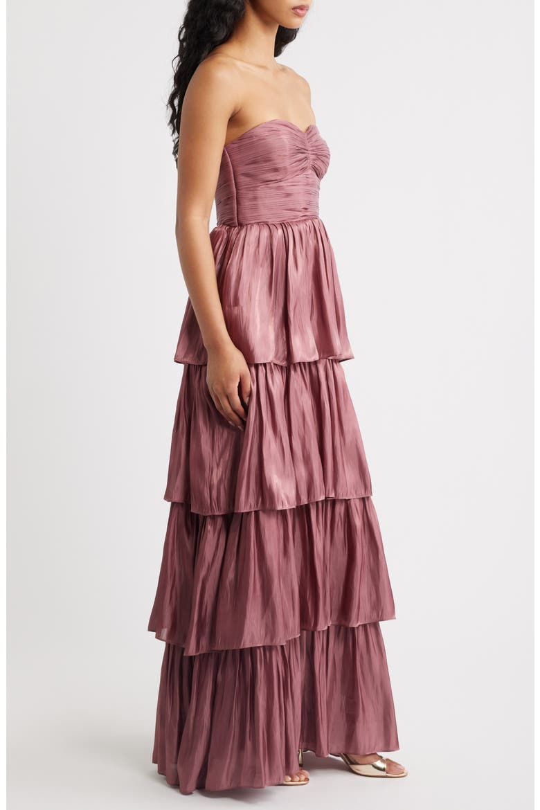 Bella Tiered Strapless Gown, Alternate, color, DARK ROSE