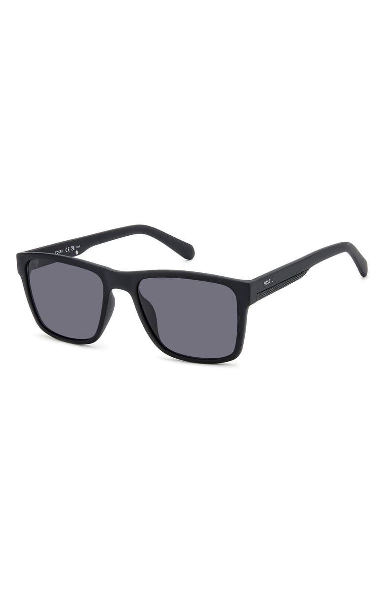 Fossil 56mm Square Sunglasses, Alternate, color, Matte Black/ Grey