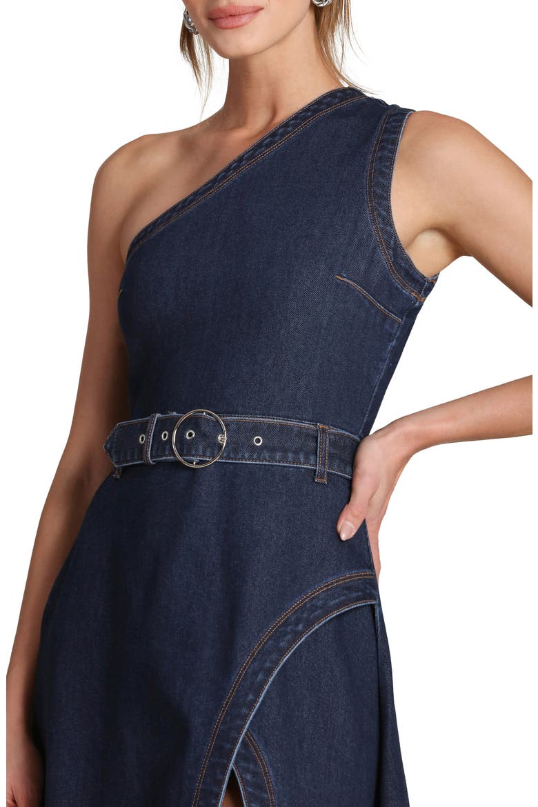 One-Shoulder Denim Midi Dress, Alternate, color, ROYAL RINSE