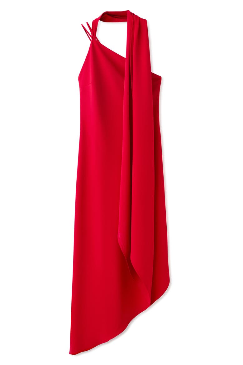 Asymmetric One-Shoulder Maxi Dress with Scarf, Alternate, color, RED