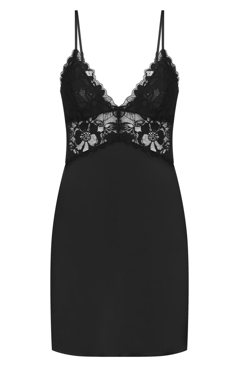Hunkemöller Ali Lace Trim Satin Chemise, Main, color, 