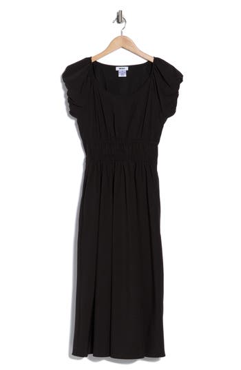Dkny Puff Sleeve Fit & Flare Midi Dress In Black
