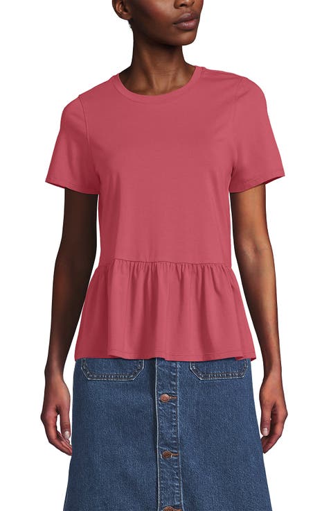 Short Sleeve Lightweight Jersey Crew Neck Peplum Tee