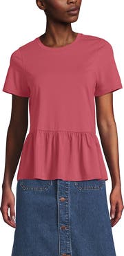 Lands' End Short Sleeve Lightweight Jersey Crew Neck Peplum Tee