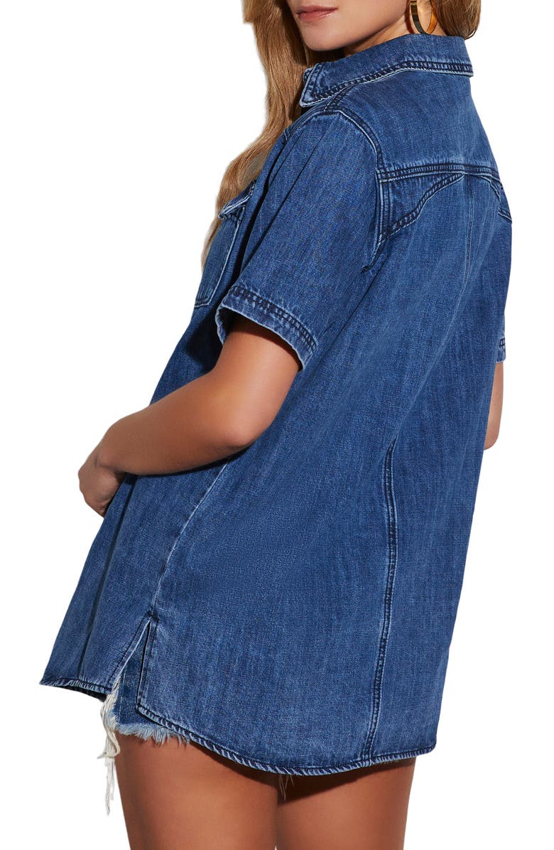 VICI Collection Ricky Cuff Short Sleeve Denim Snap-Up Shirt, Alternate, color,