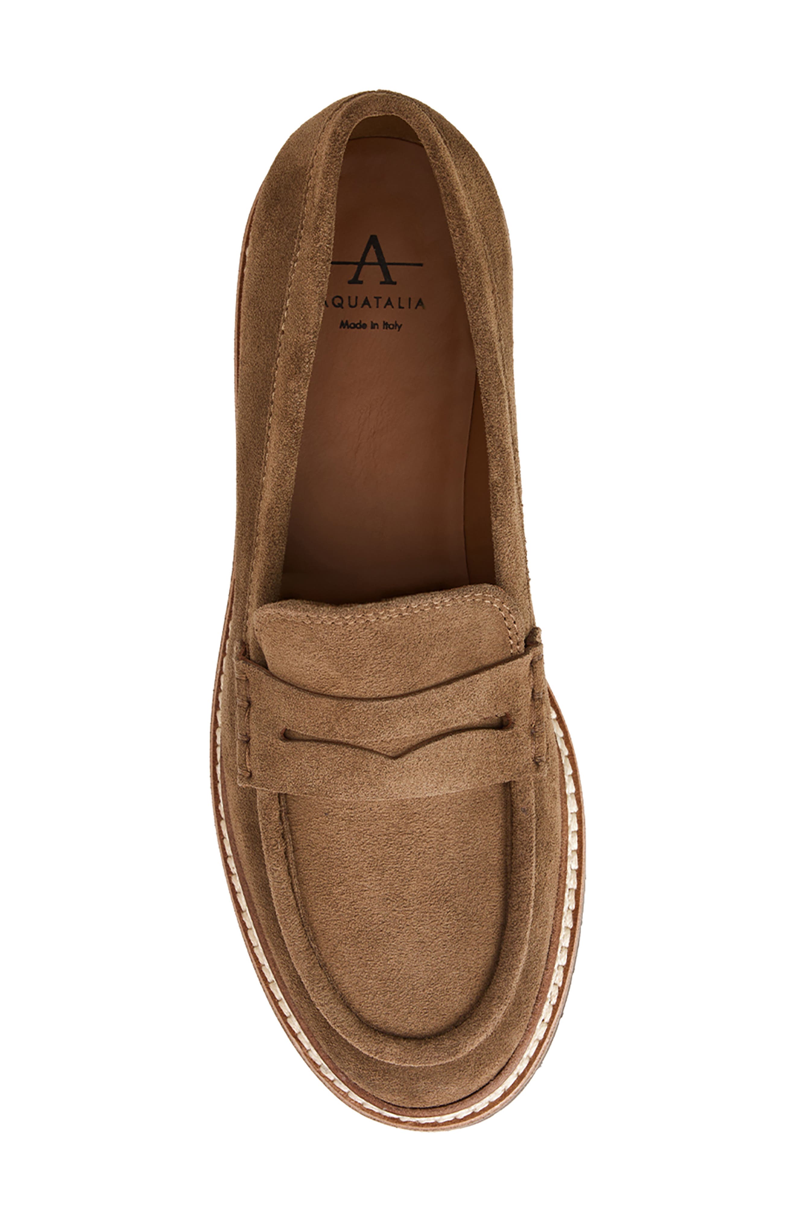 Merry Waterproof Lug Sole Penny Loafer, Alternate, color, CHAMPAGNE SUEDE