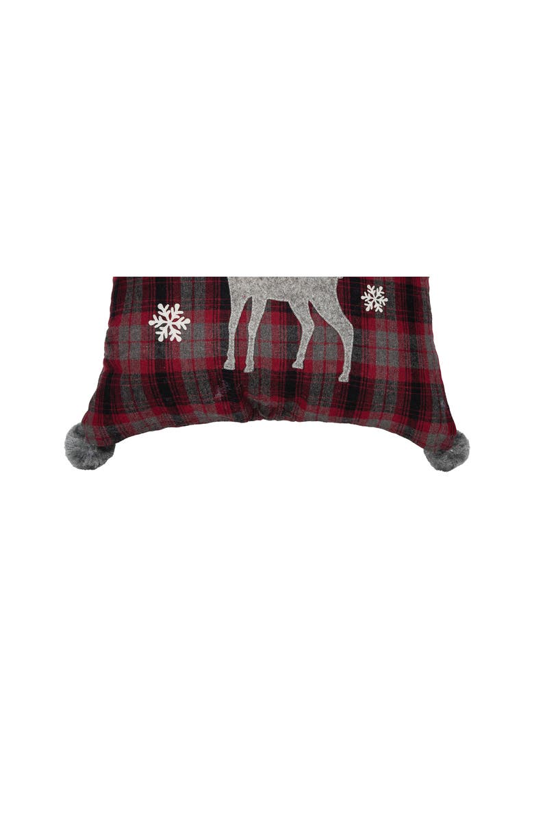 C&F Home Frosty Deer Plaid Christmas Embellished Accent Throw Pillow w/ PomPom Tassels 18" x 18", Alternate, color, Red
