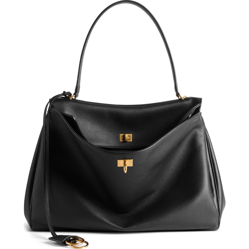 Balenciaga Large Rodeo Leather Shoulder Bag In 1000 Black