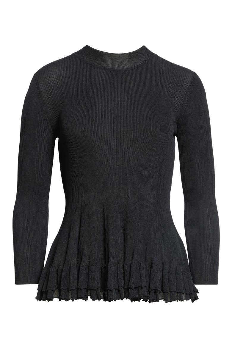 Garrett Peplum Ruffle Hem Mock Neck Top, Main, color, BLACK