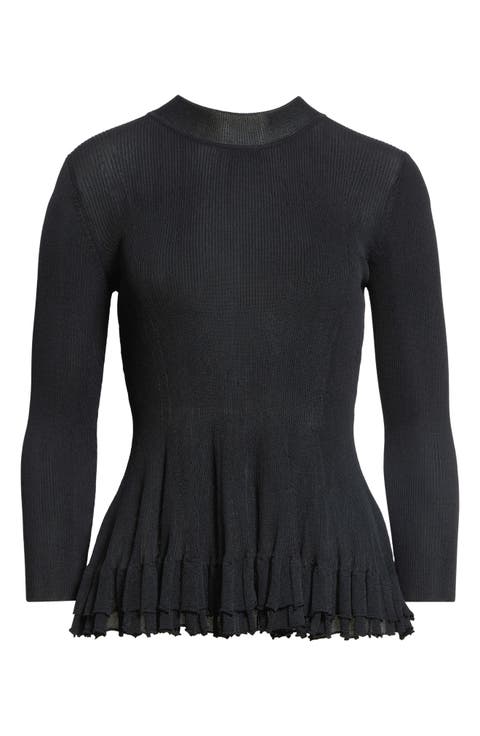 Garrett Peplum Ruffle Hem Mock Neck Top