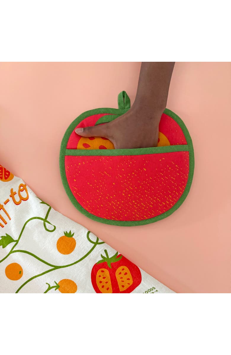 The Neighborgoods Tomato Tea Towel and Pot Holder Set, Alternate, color, Red