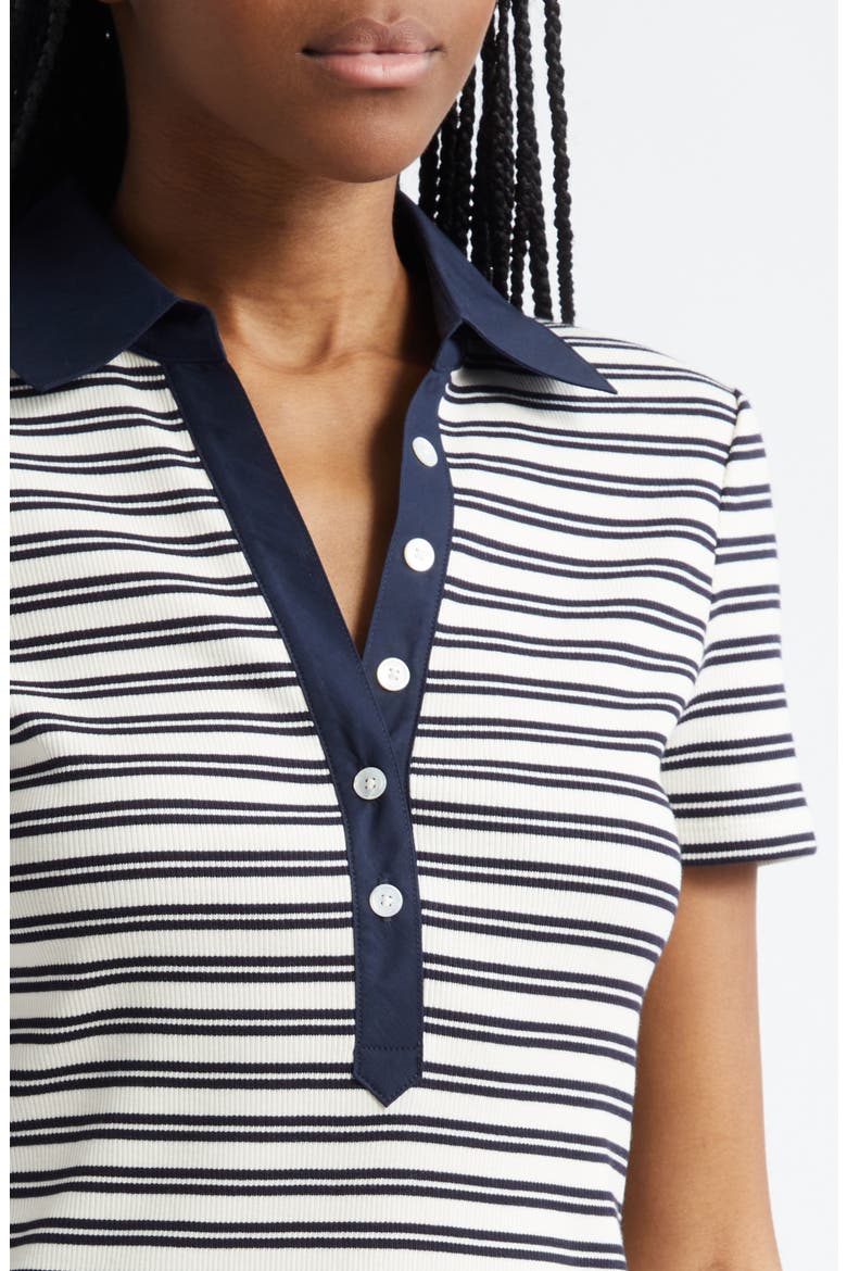Kearney Stripe Rib Stretch Cotton Polo, Alternate, color, ECRU/NAVY