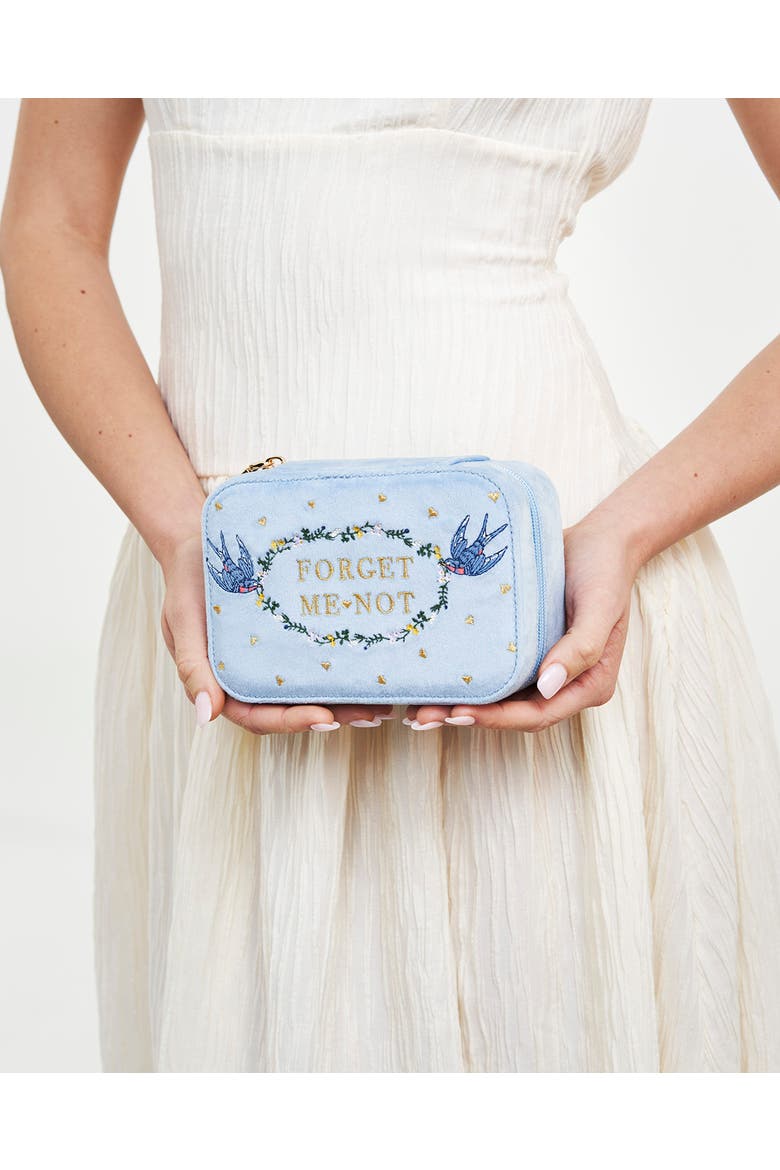 Forget Me Not Velvet Embroidered Large Jewellery Box, Alternate, color, Light/Pastel Blue