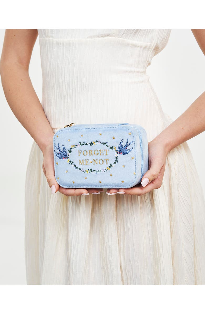 Fable England Forget Me Not Velvet Embroidered Large Jewellery Box, Alternate, color, Light/Pastel Blue