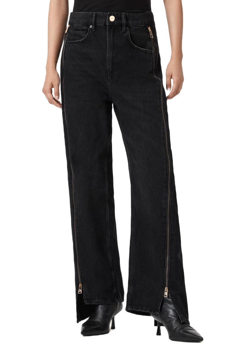 AllSaints Frankie Side Zip Detail Step Hem Wide Leg Jeans, Main, color, 