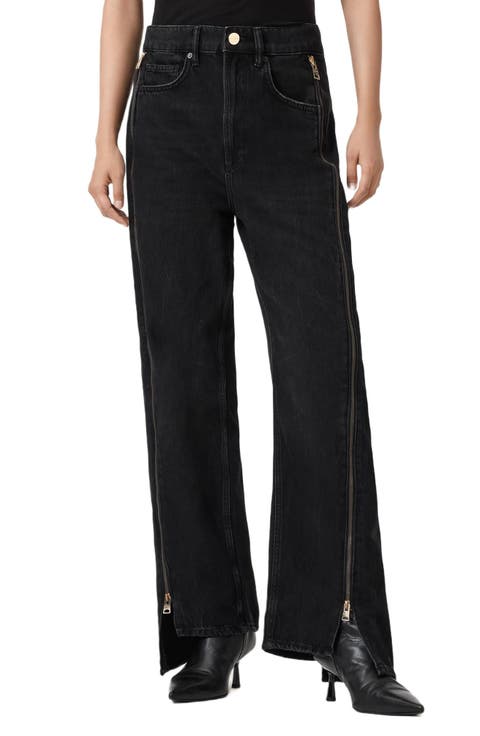 Frankie Side Zip Detail Step Hem Wide Leg Jeans