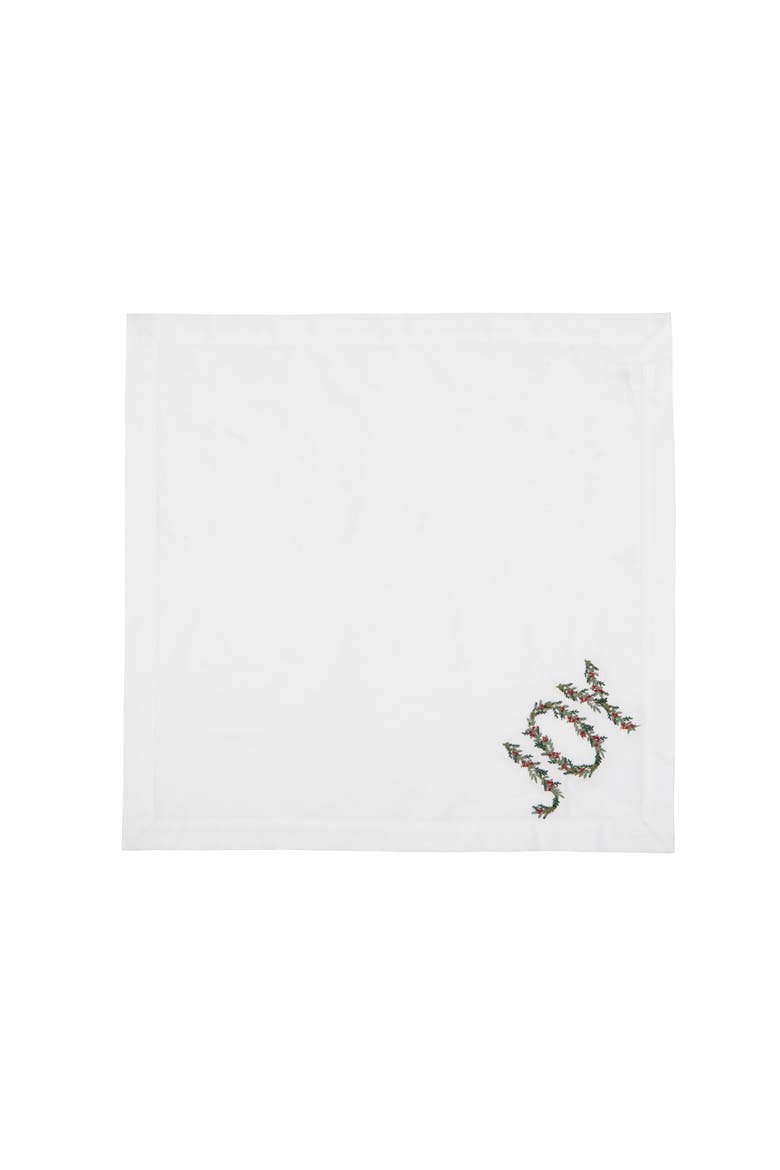 Joy Merry Mistletoe Embroidered Hemstitch Set of 6 Cloth Napkins, Alternate, color, Green