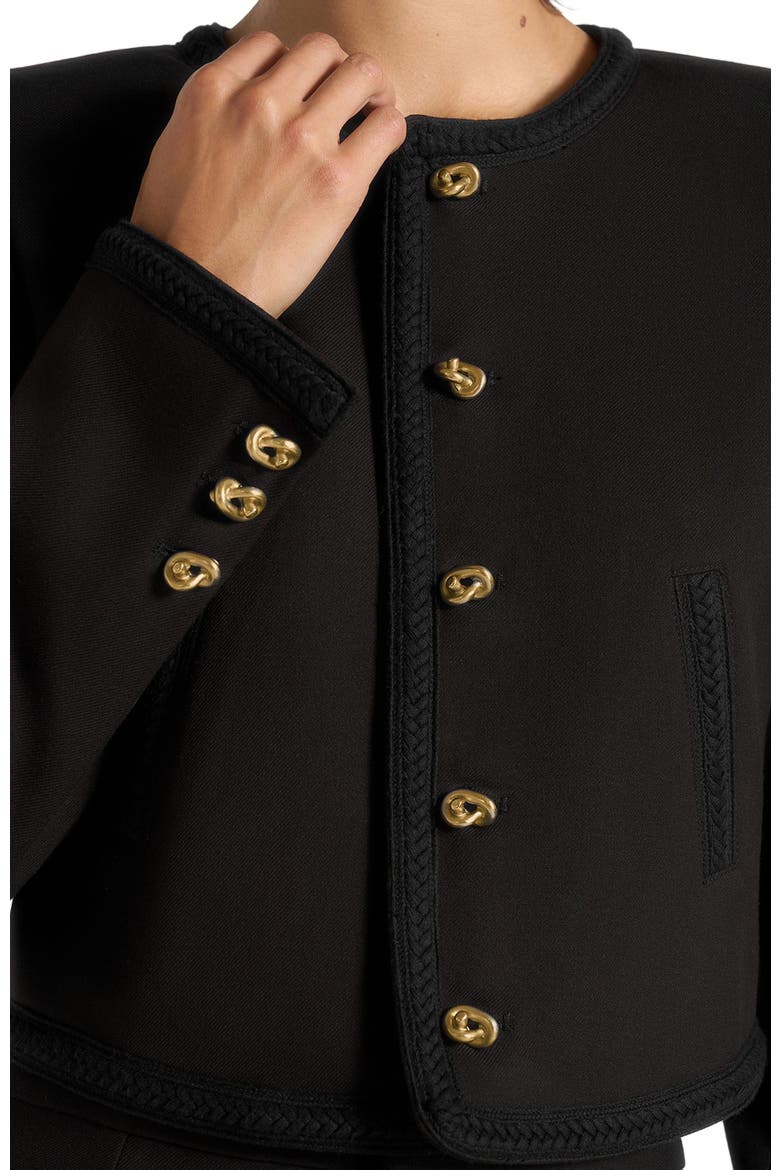 Madeline Cropped Tailored Jacket With Braided Trim, Alternate, color, Black