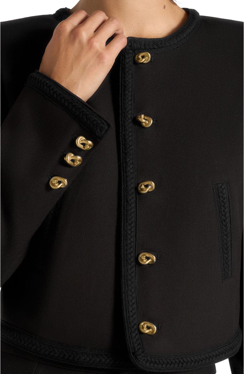 Manière De Voir Madeline Cropped Tailored Jacket With Braided Trim, Alternate, color, Black