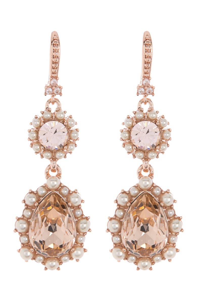 Marchesa Imitation Pearl & Crystal Double Drop Earrings, Alternate, color, 