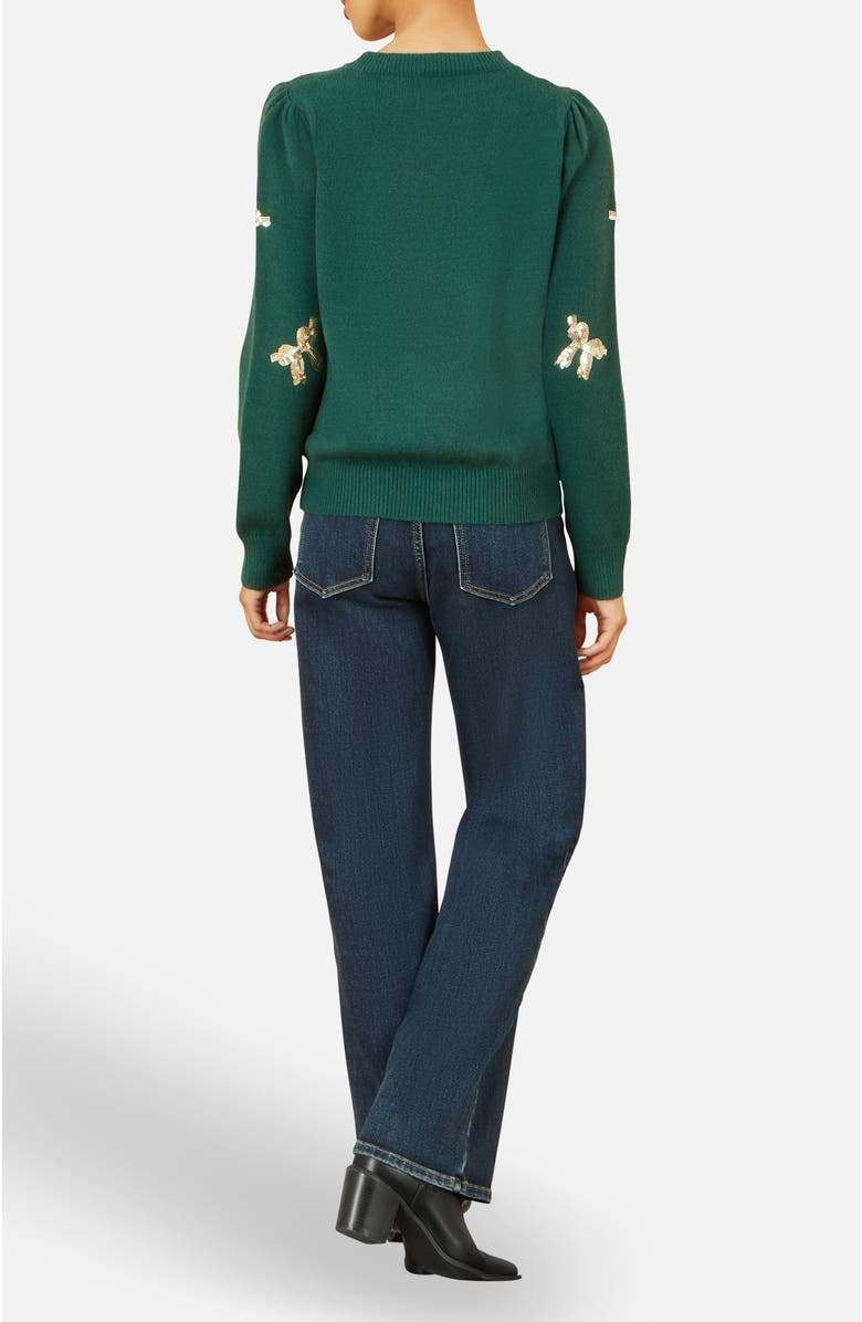 Yumi Sequin Applique Bow Sweater, Alternate, color, Green