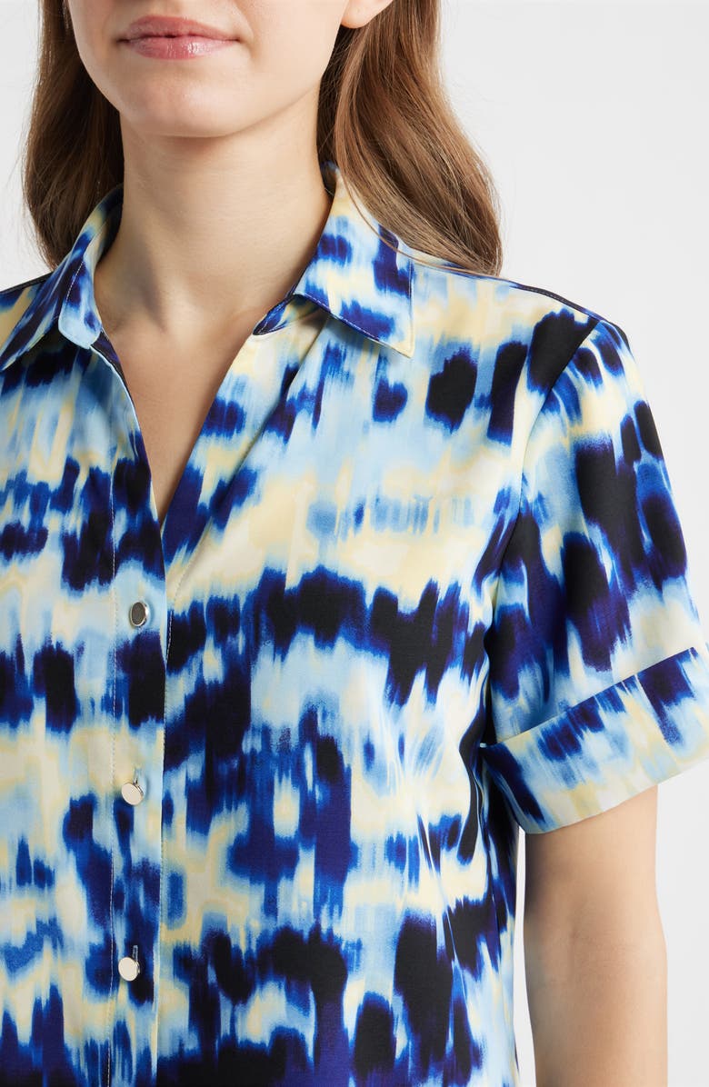 AK ANNE KLEIN Crepe Button-Up Shirt, Alternate, color, Lakeshore Multi