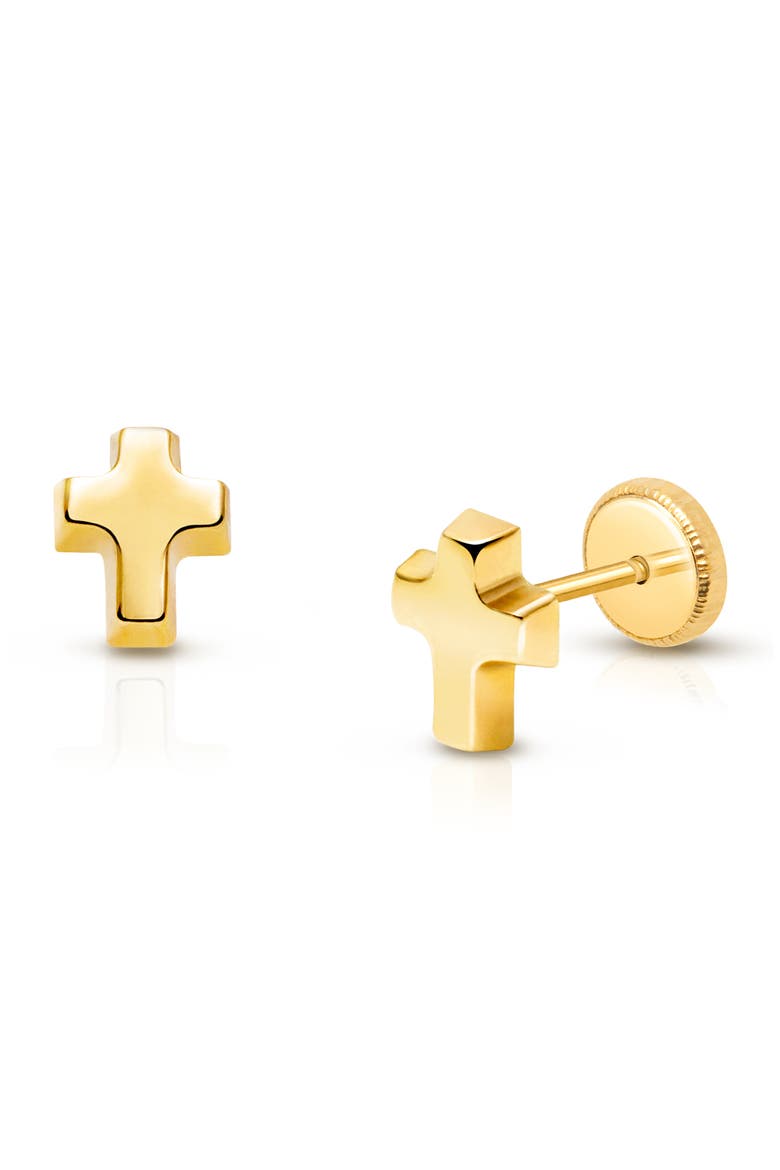 14K Gold Simple Cross Stud Earrings, Main, color, 14K Yellow Gold