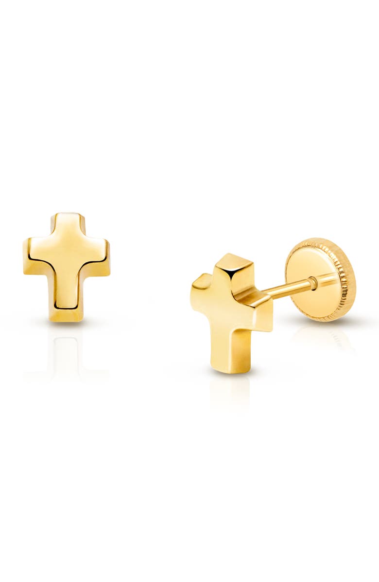 Tiny Blessings 14K Gold Simple Cross Stud Earrings, Main, color, 14K Yellow Gold