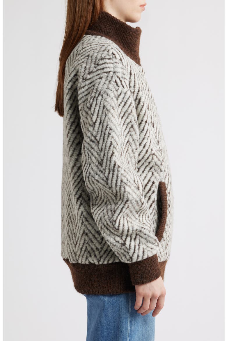 Chevron Knit Jacket, Alternate, color, WHITE BROWN