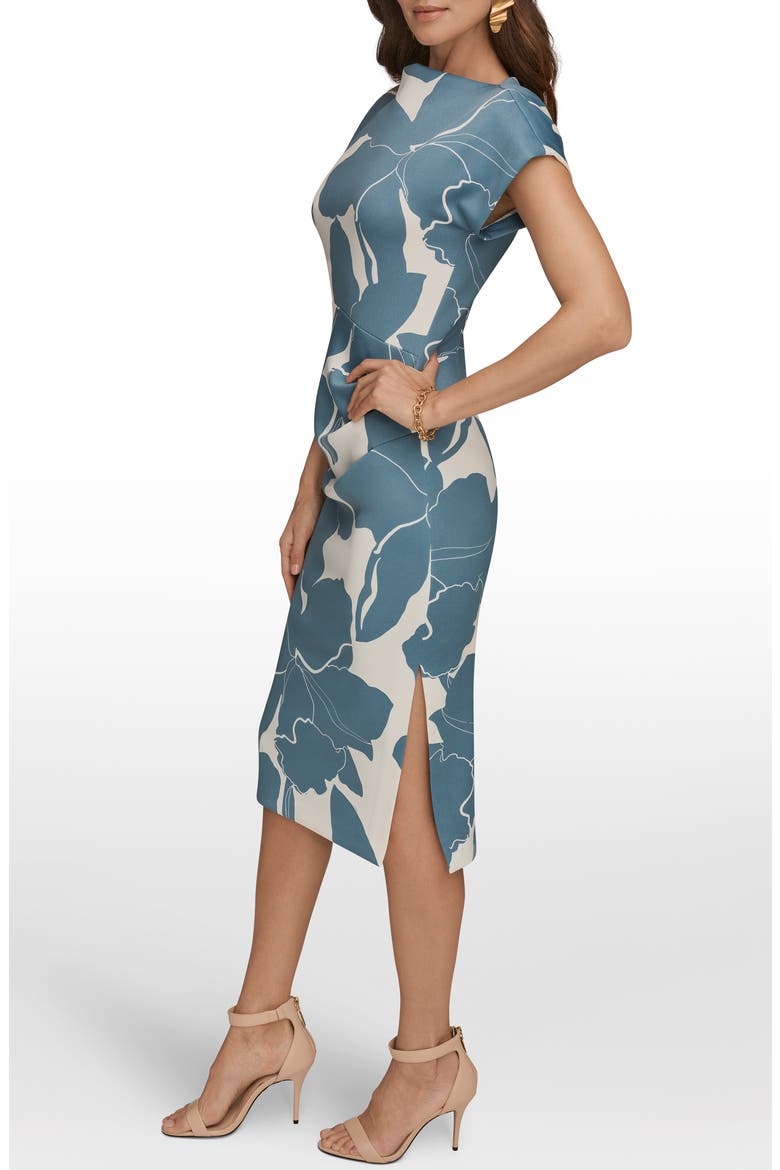 Floral Print Sheath Dress, Alternate, color, WASHED INDGO/ CREAM