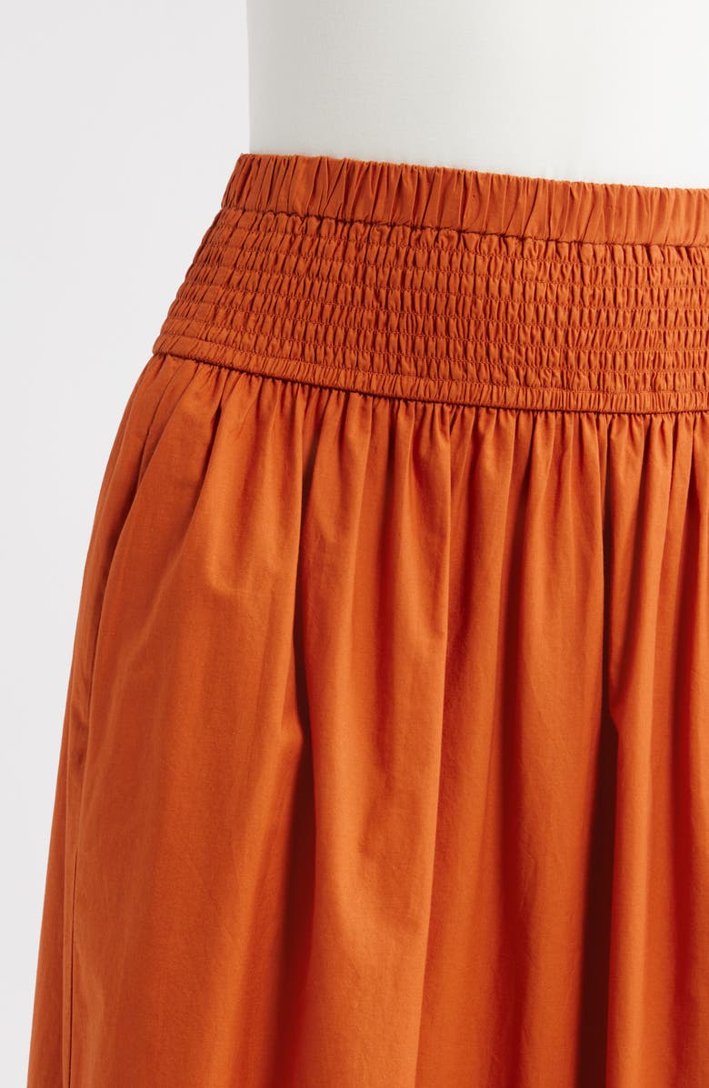 LOVE THE LABEL Nolan Smocked Waist Embroidered Cotton Eyelet Midi Skirt, Alternate, color, Cinnamon