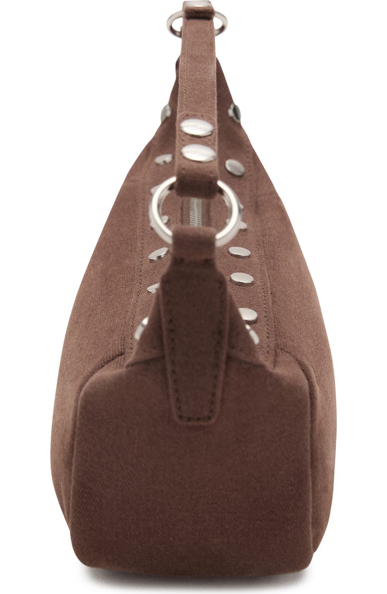 MANGO Studded Cotton Canvas Shoulder Bag, Alternate, color, Chocolate