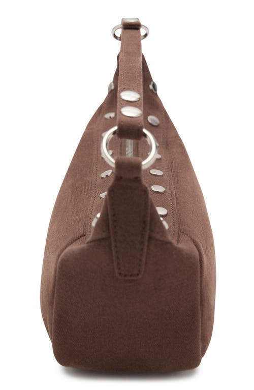 Mango Studded Cotton Canvas Shoulder Bag In Brown