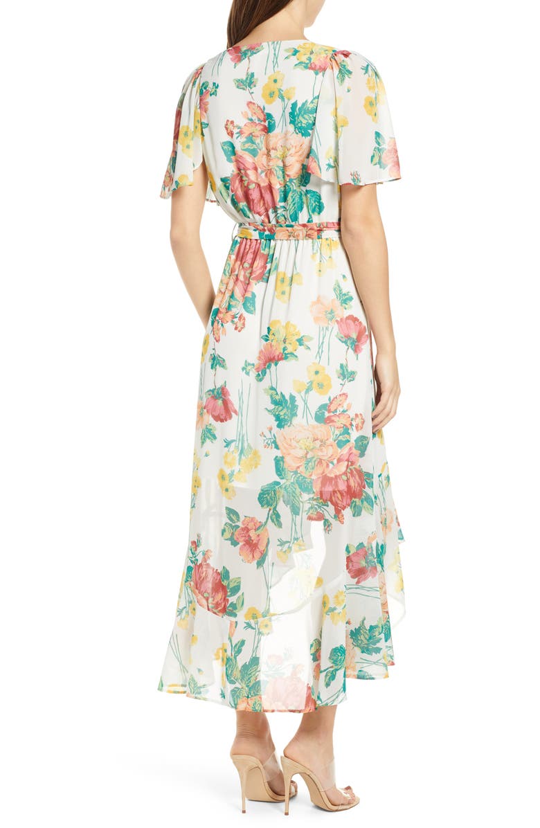 Leith Flutter Sleeve High/Low Dress, Alternate, color, Ivory Bold Rose