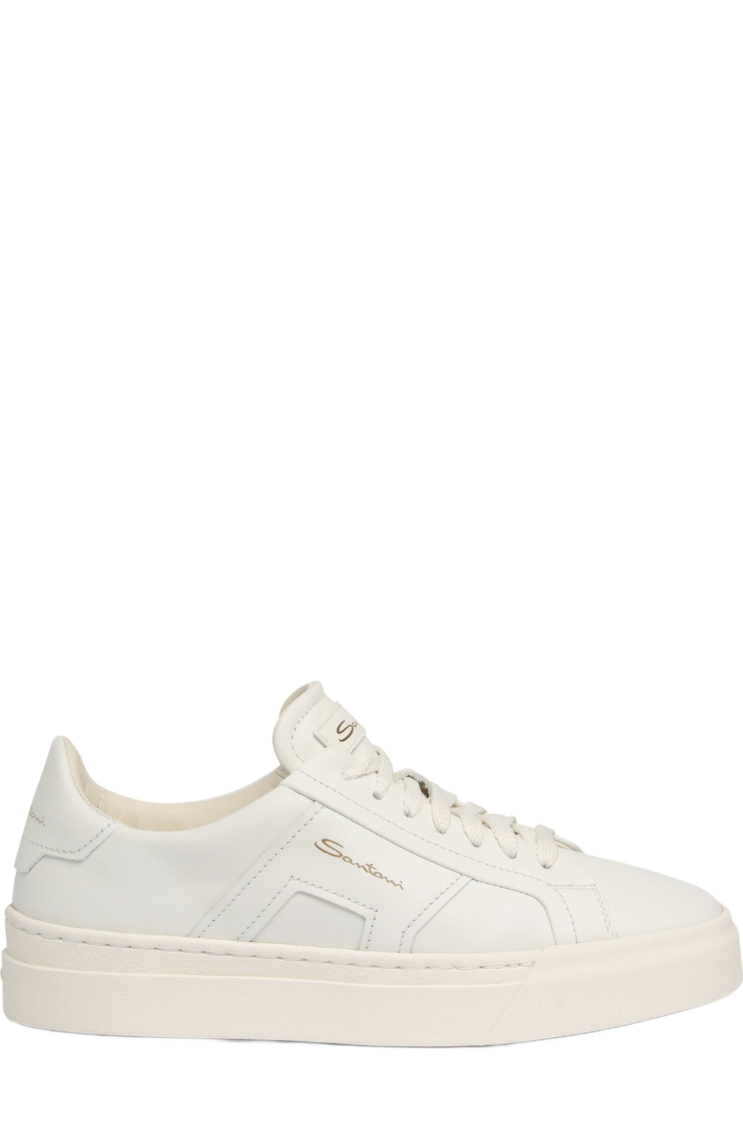 Santoni Women's DBS Double Buckle Sneaker, Main, color, White