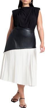 ELOQUII Mixed Media Pleated Skirt