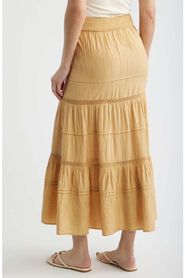 Lace Trim Tiered Maxi Skirt, Alternate, color, SANDSTONE BROWN