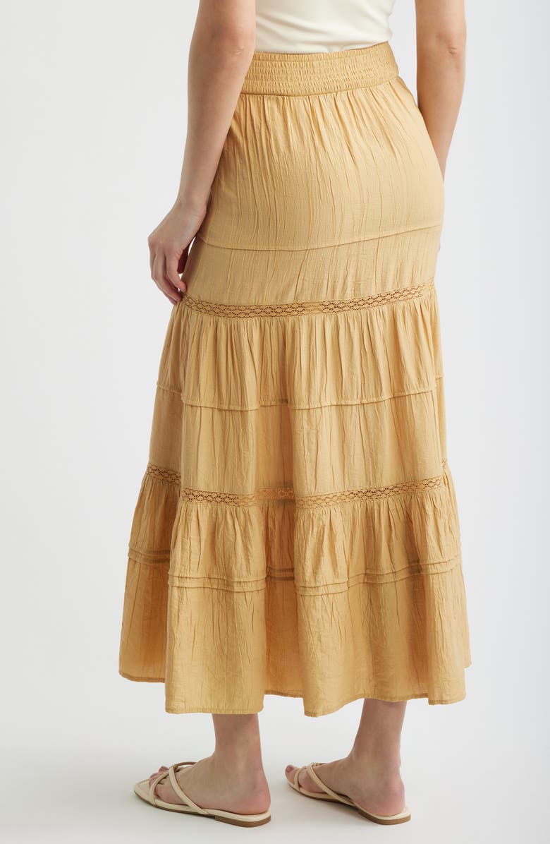 PER UNA BY M&S Lace Trim Tiered Maxi Skirt, Alternate, color, Sandstone Brown