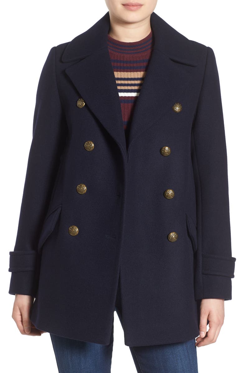 French Connection Wool Blend Peacoat, Alternate, color, 