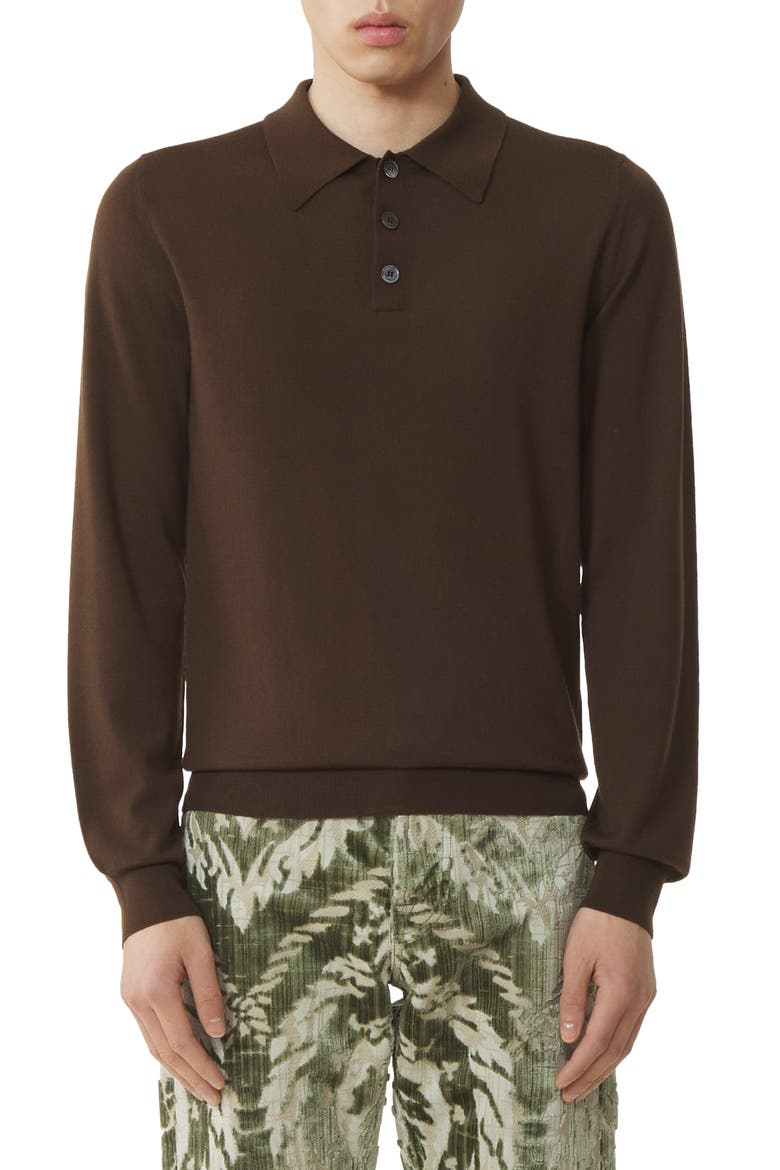 Classic Polo Shirt In Merino Wool, Alternate, color, Ebony